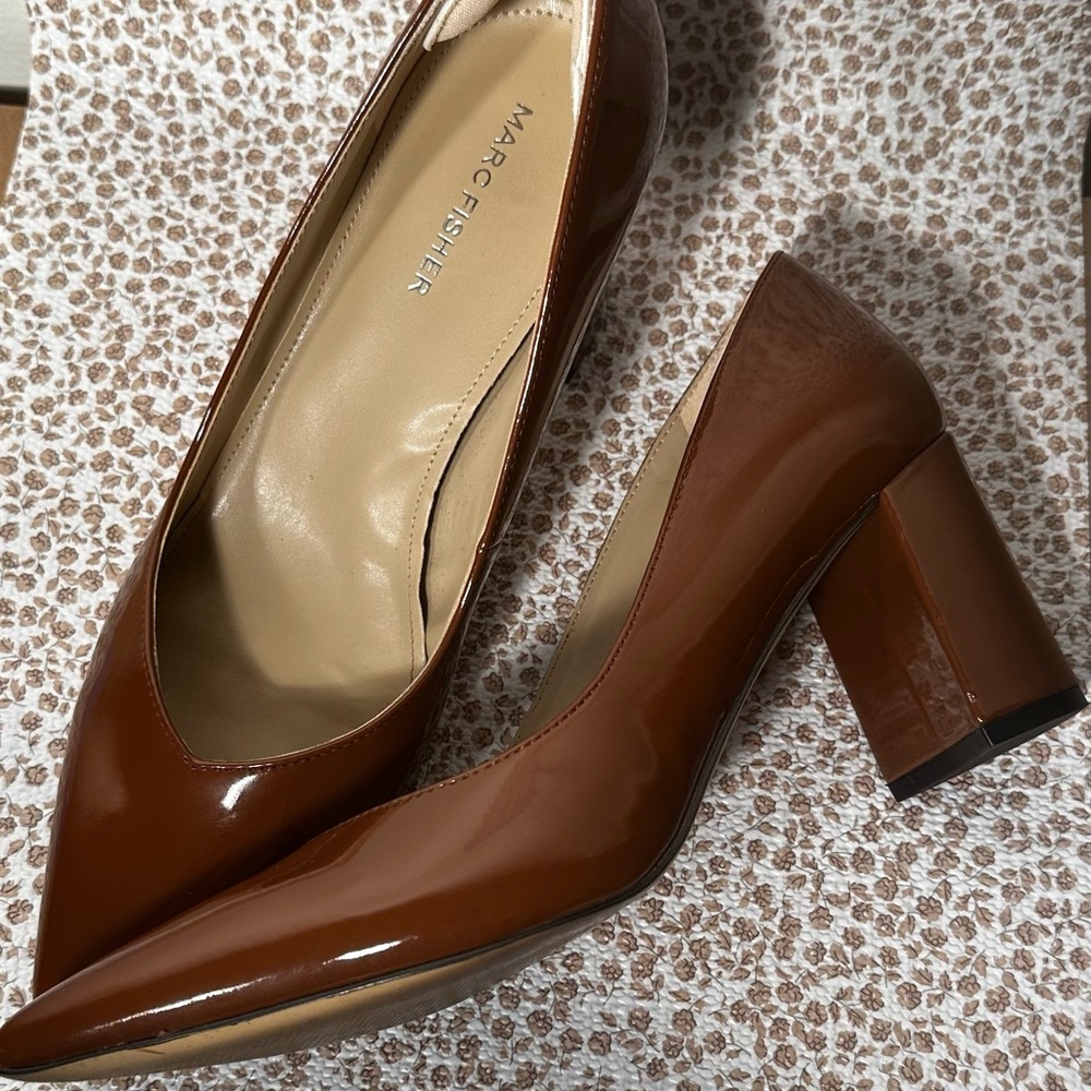 Marc Fisher Brown Block Heel Pumps